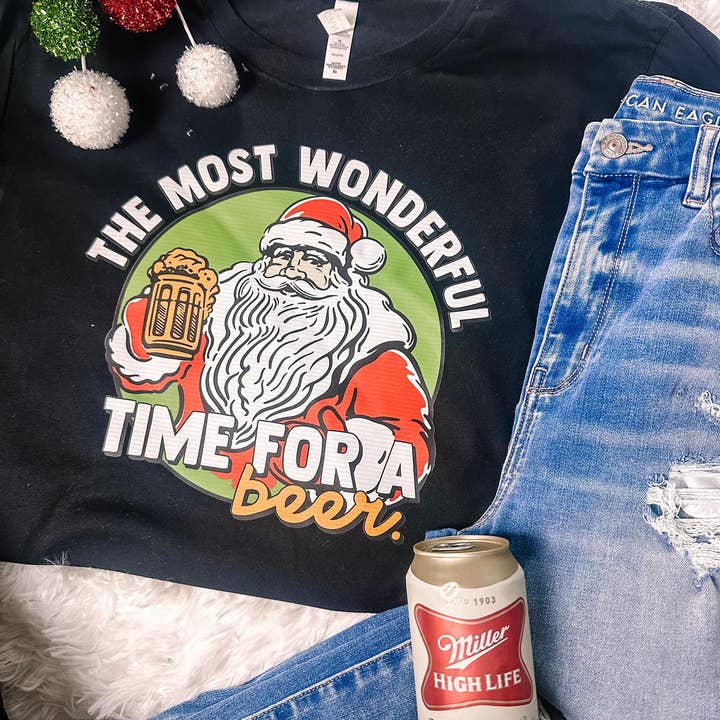 The Most Wonderful Tiem for a Beer Christmas Graphic Tee for wholesale by ZZ Threadz