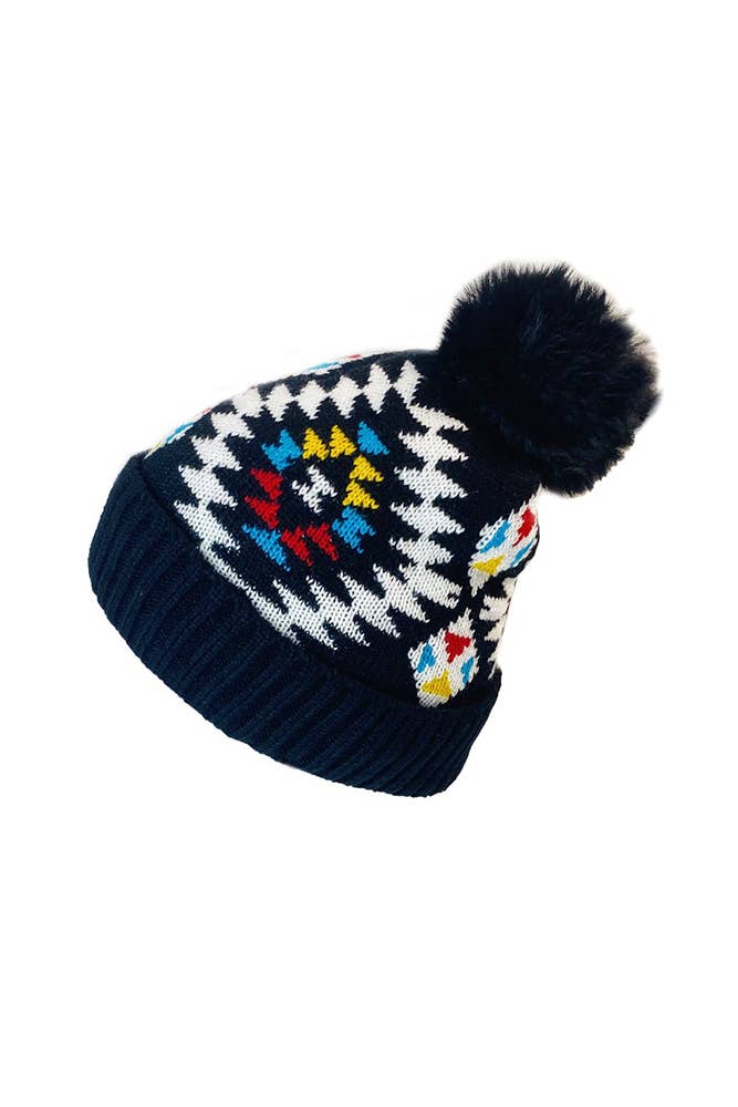 UNISHE – Großhandel Beanie – Damen – Aztekische Strickmütze mit Pompon im Westernstil MOQ 3 Stück ZZKF3050