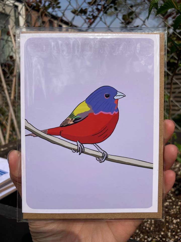 Painted Bunting Bird Greeting Card for wholesale by Jenn L Design