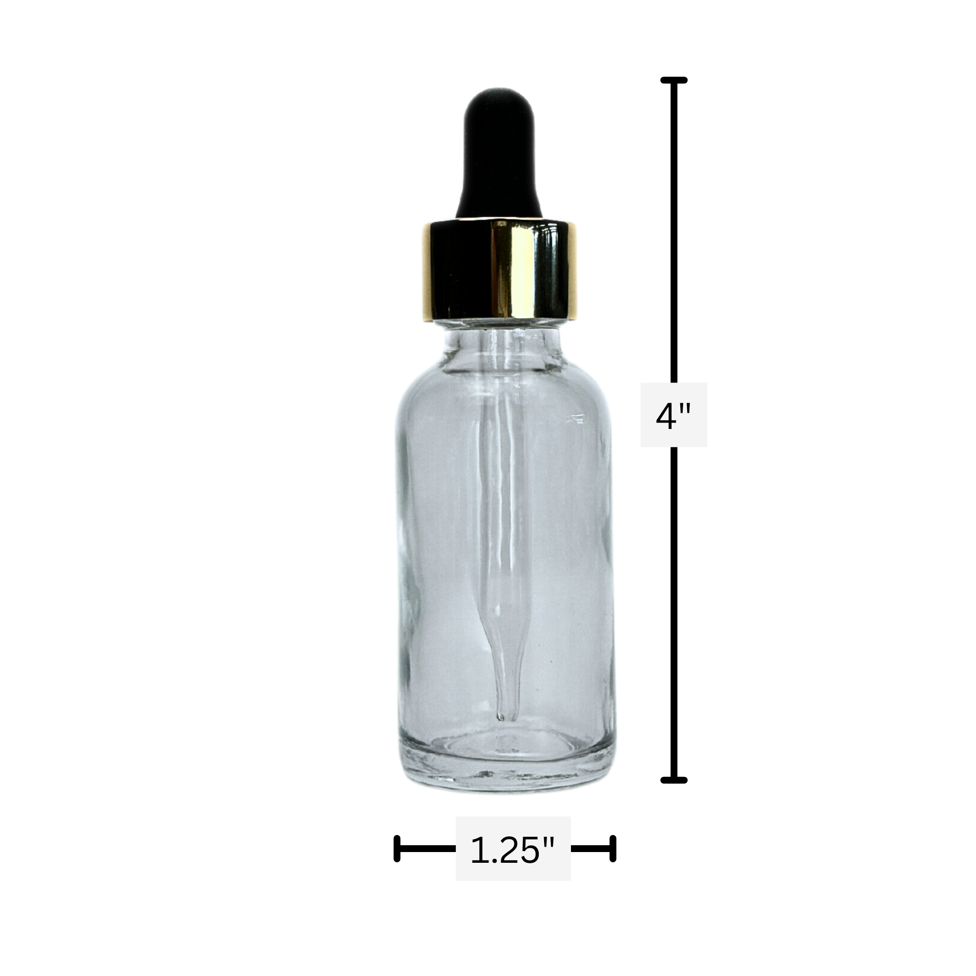 The Bottle Shoppe - Wholesale Essential Oil Holder - 1oz Clear Glass Bottle with Black and Gold Glass Dropper2