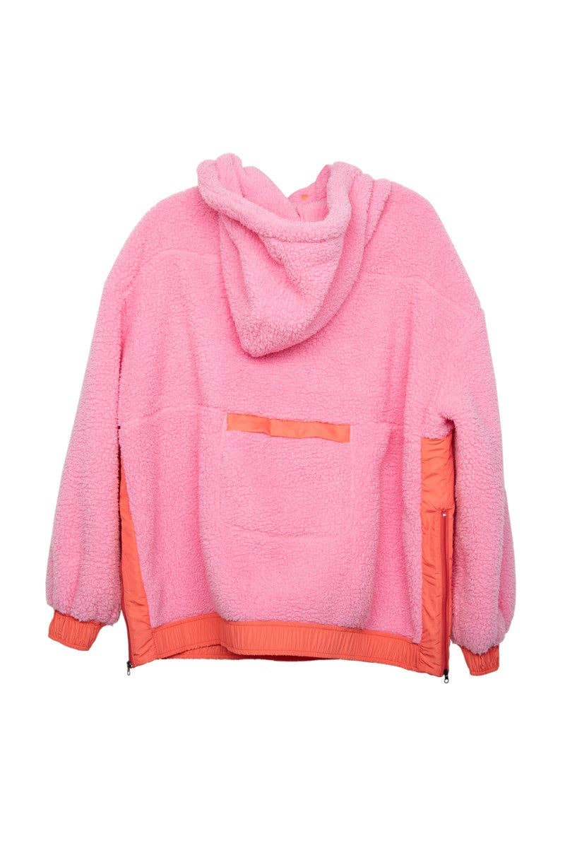 Pink Two-Toned Sherpa Pullover Hoodies for wholesale on Faire1