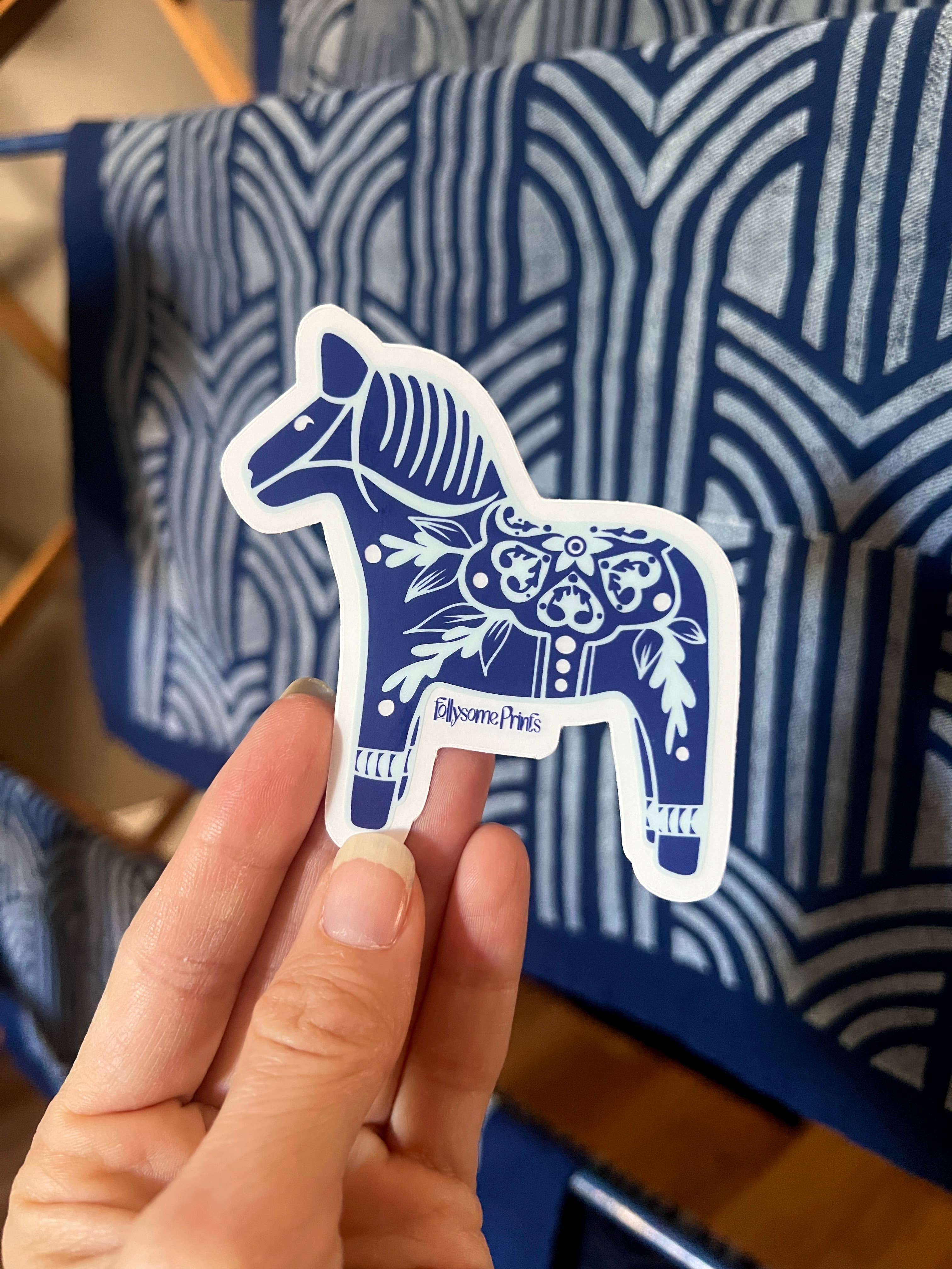Follysome Prints - Wholesale Sticker - Blue Dala Horse Sticker