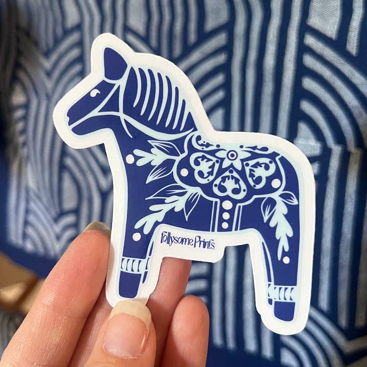 Follysome Prints - Wholesale Sticker - Blue Dala Horse Sticker0