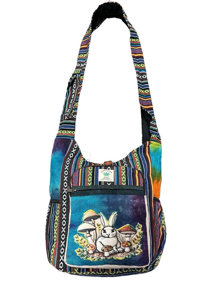 Tie Dye Side pocket Bunny on Mushroom Bag RIB24996 for wholesale by Rising International Inc