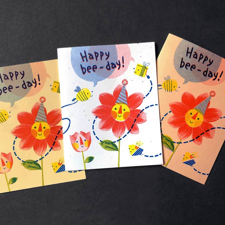 Happy Bee-Day card for wholesale by Anxious Microbe