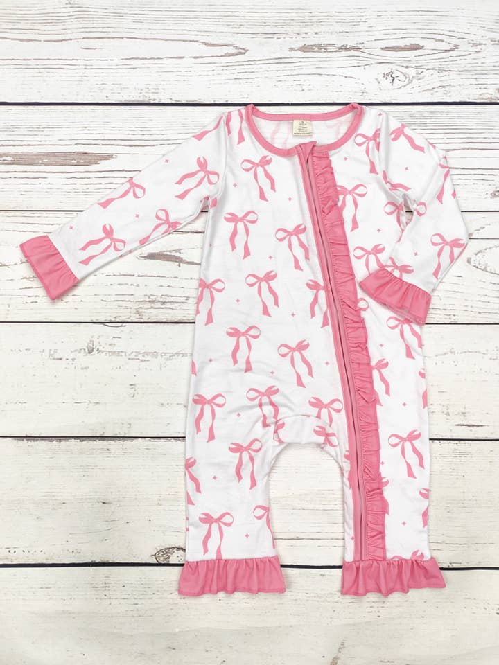 sassy kids palace - Wholesale Sleepsuit - Baby - Baby Girl Bow Printed Zip Sleeper