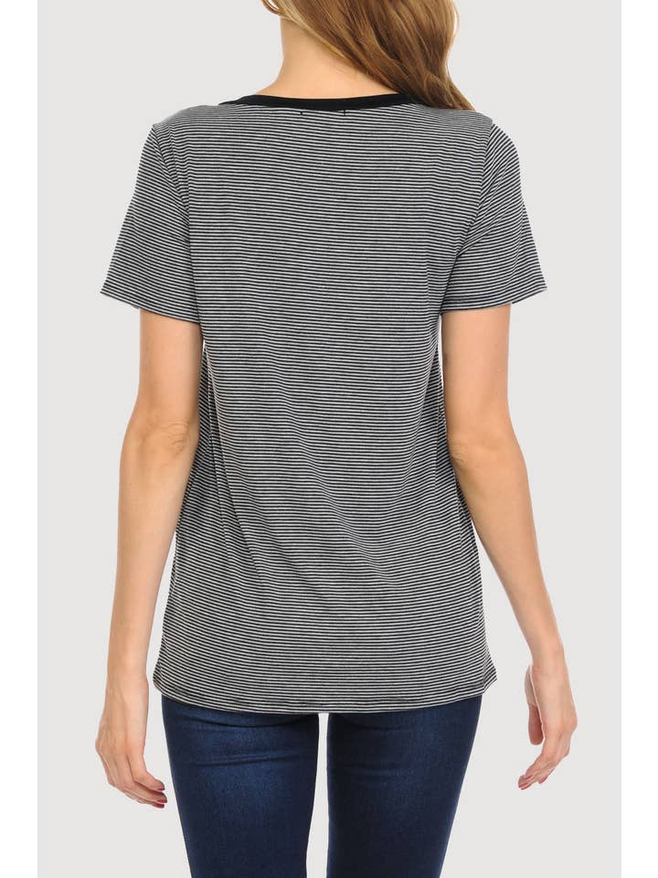 ZAMONG - Vente T-shirt – femme - T-shirt à col en V profond à rayures pour femmes en gros vierge