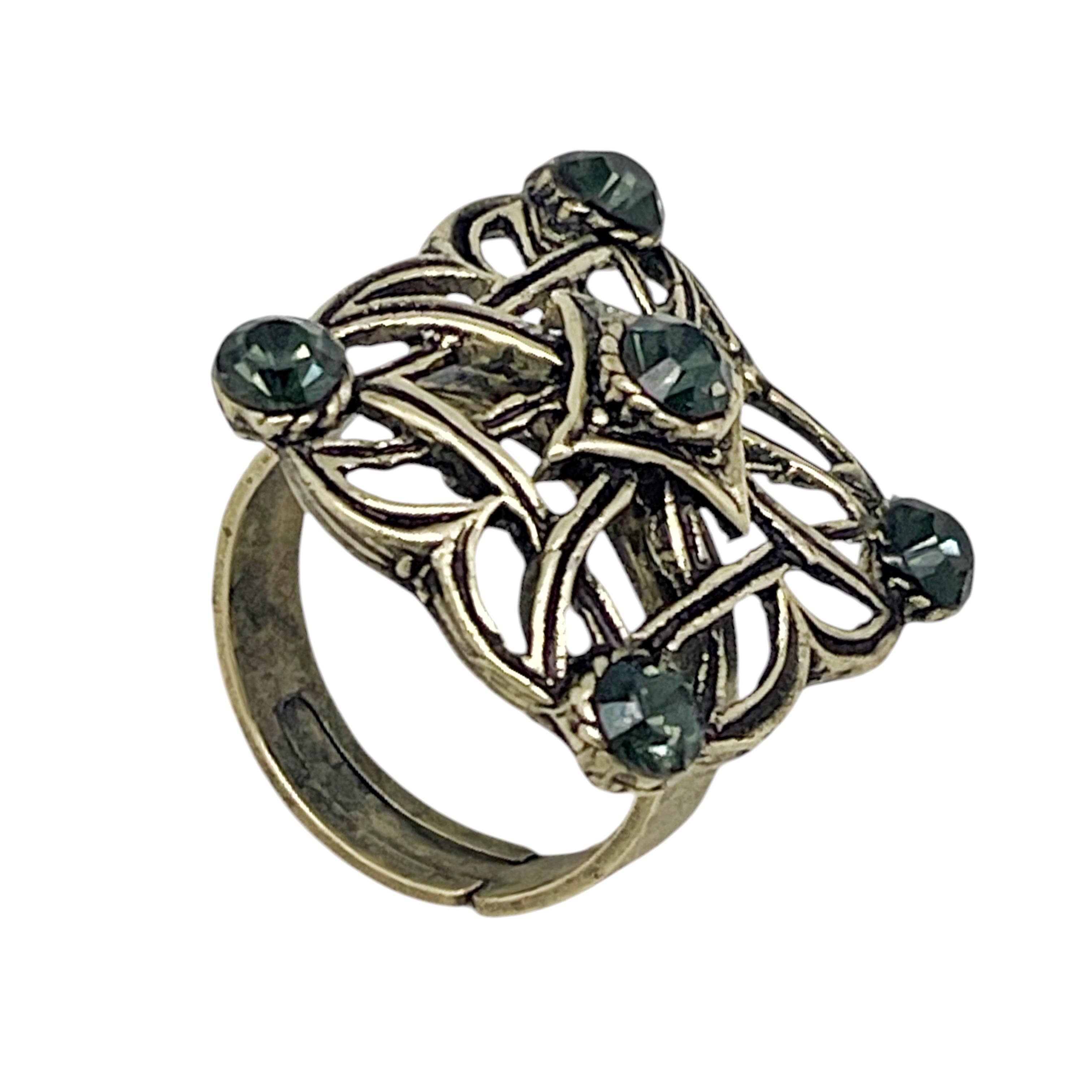 Gloria Mago - Vente Bague de cocktail/de cérémonie - Bague carrée encrée avec cristaux diamant noir et dorure