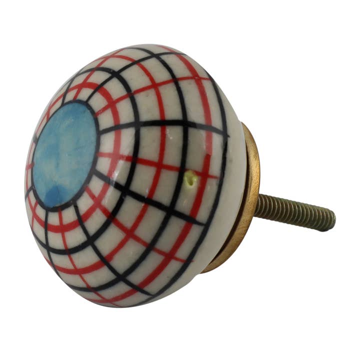 Shabby chic round striped ceramic furniture knob for wholesale by Tribal Trade GmbH