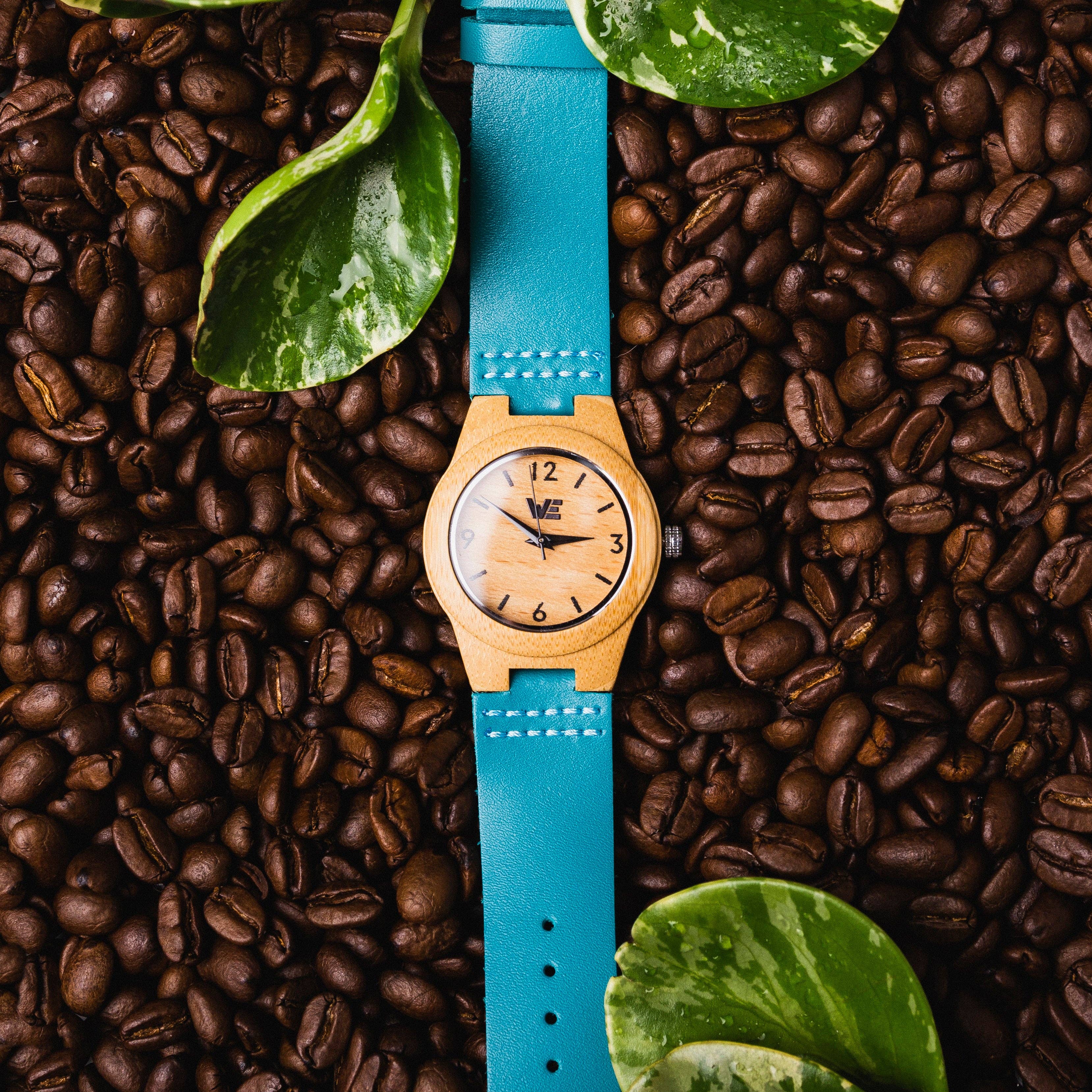 Wooden Element - Vendita all'ingrosso Orologio da polso - Donna - Orologio da polso da donna in legno con quadrante in bambù e cinturino in pelle azzurro turchese3