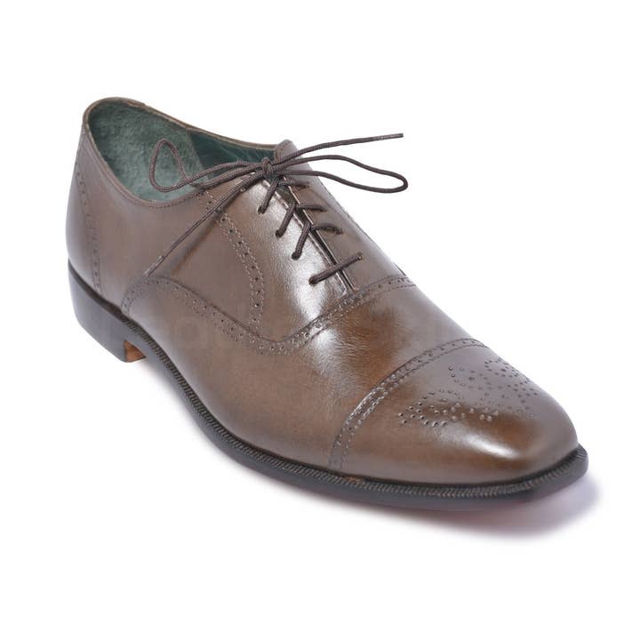 Zapatos de hombre oxford marrones con puntera de cuero genuino brogue para venta al por mayor de Leather Skin Shop