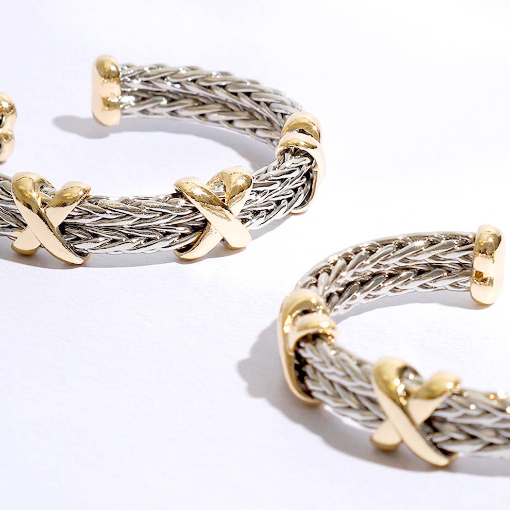 MULTI Braided Two Row Two Toned Bangle Bracelet for wholesale on Faire4