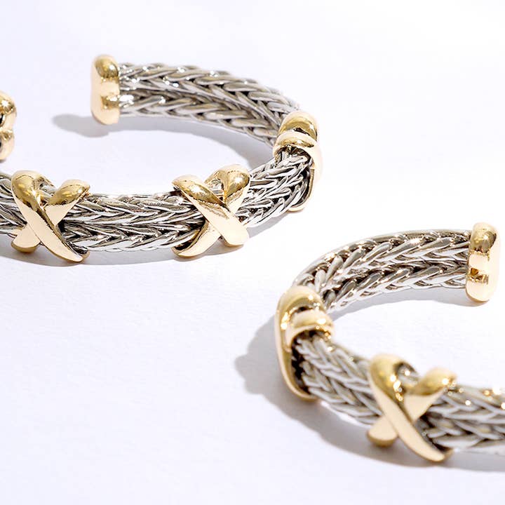 MULTI Braided Two Row Two Toned Bangle Bracelet for wholesale on Faire4