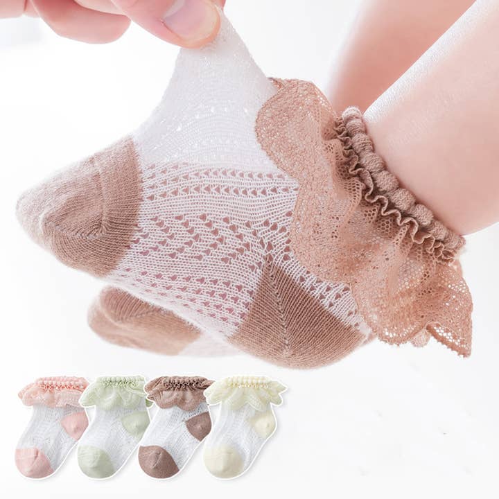 Baby/Toddler/Kid Girl Sweet Ruffle Trim Lace Mesh Socks for wholesale by PatPat