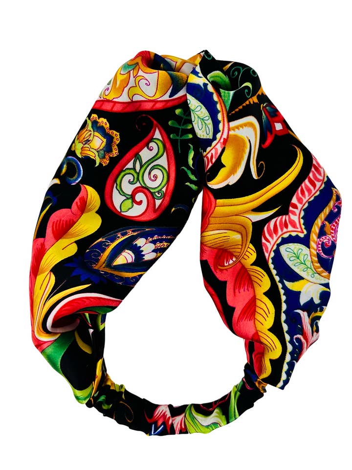 Black Elsa silk turban Headband for wholesale by Silk Diversity