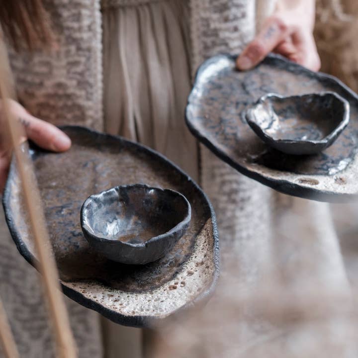 BRONZE / MOON WabiSabi Rocks Handmade Stoneware Sushi Plate for wholesale by LAIMA CERAMICS (SIA Radosa Apvieniba Spares)