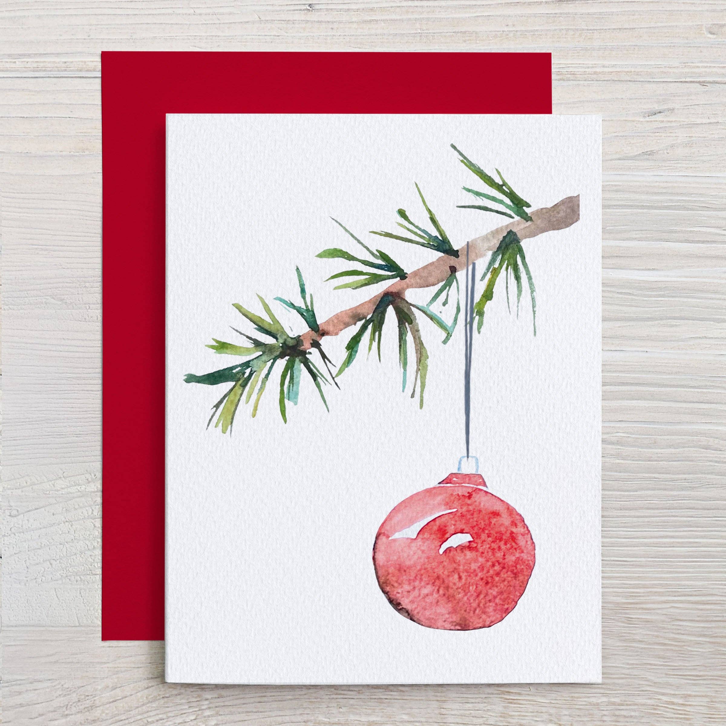 Waterline Studio - Wholesale Christmas Card - Red Ornament Watercolor Holiday Card0