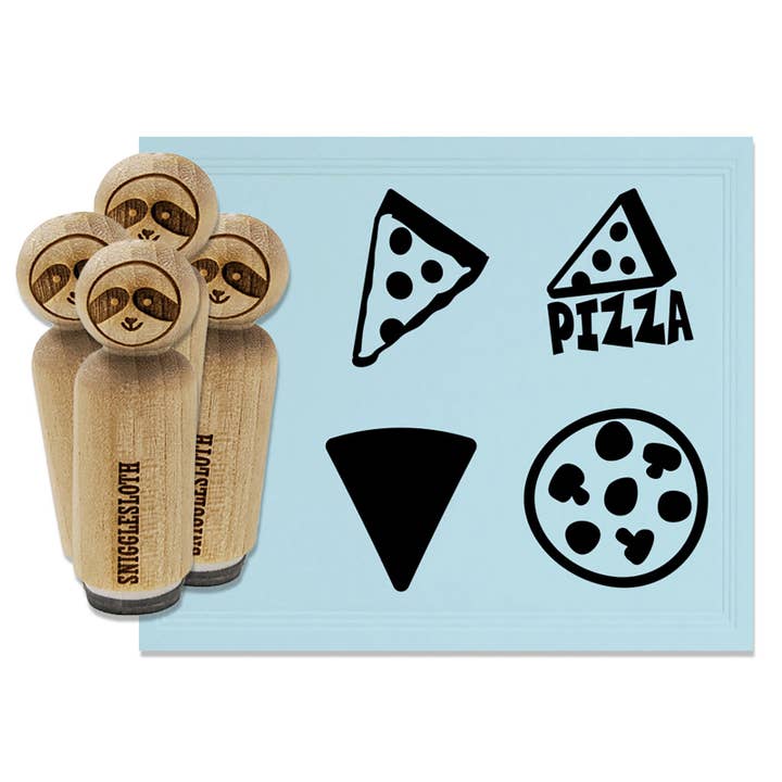 Pizza Pie Slice Triangle Pepperoni Toppings Rubber Stamp Set for Stamping Crafting Planners for wholesale by Sniggle Sloth