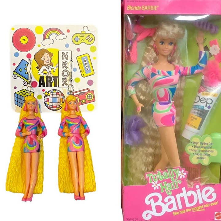 NO RHYME OR REASON ART - Wholesale Dangle Earrings - Totally Hair Barbie Doll Earrings - 90s Nostalgia, Posable7