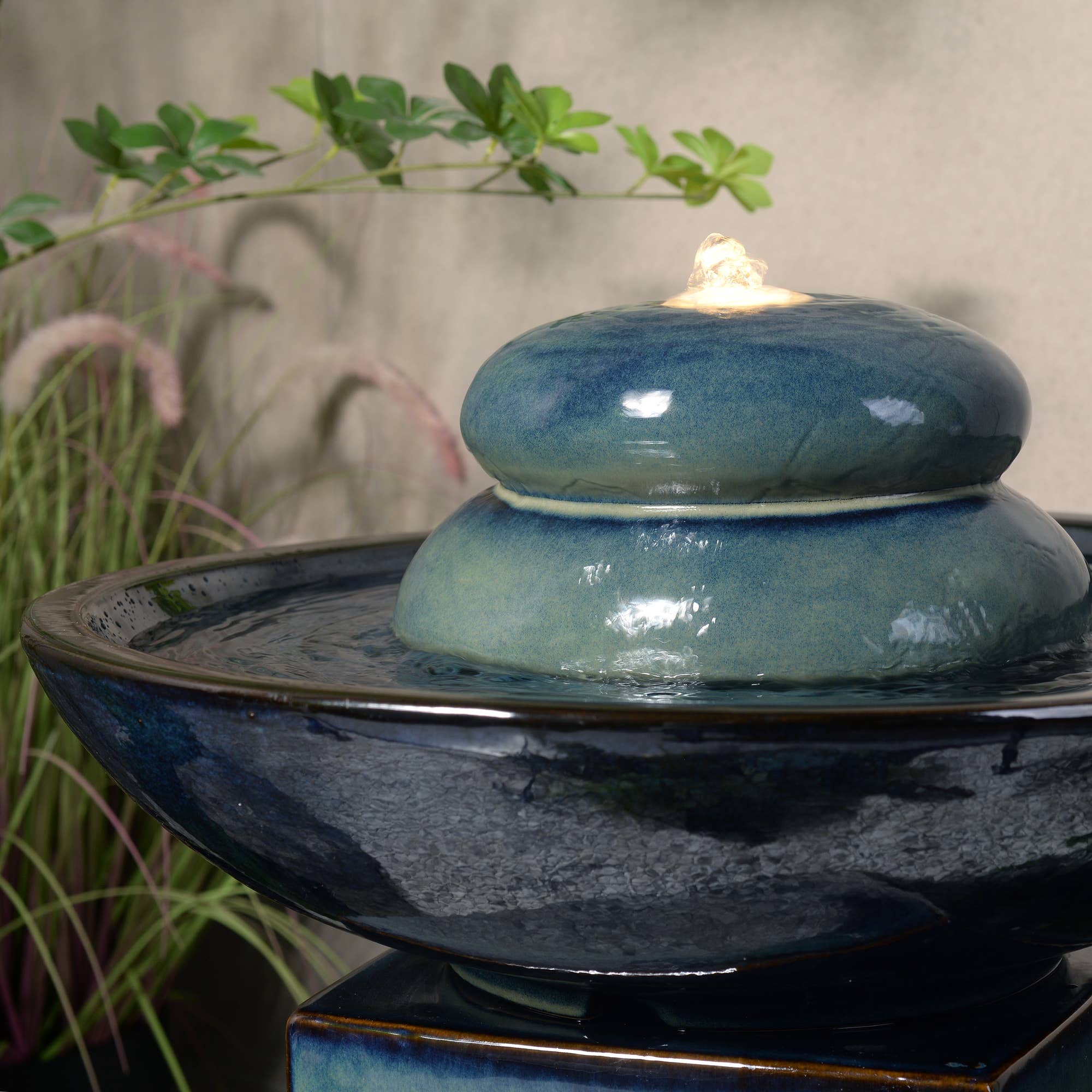 Hi-Line Gift Ltd. - Wholesale Outdoor Ornament/Decor - Blue Ceramic Fountain Warm White LED Lights4