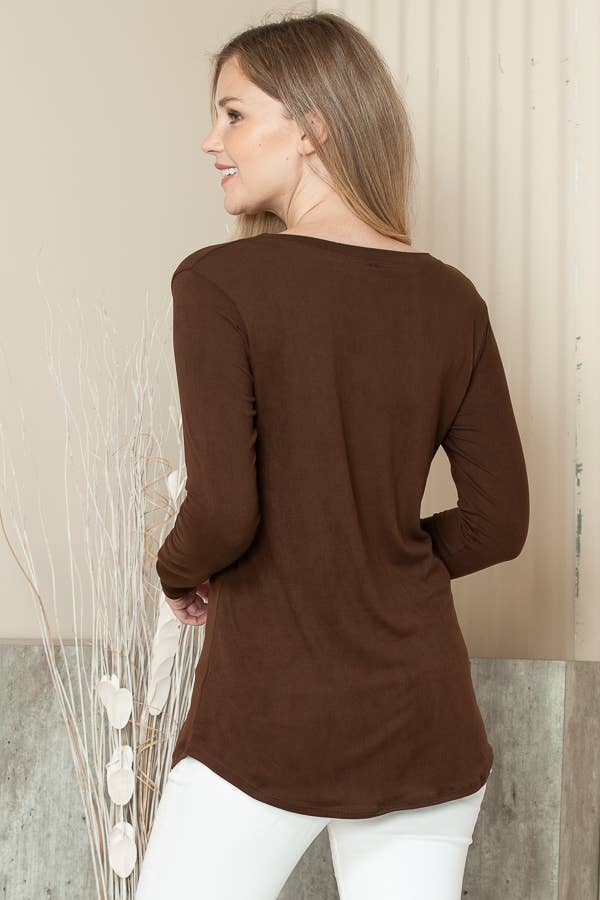 Burgundy Apparel - Vente Tunique – femme - NOUVEAU HAUT BASIQUE À MANCHES LONGUES AVEC BAS ARRONDI SOLIDE31