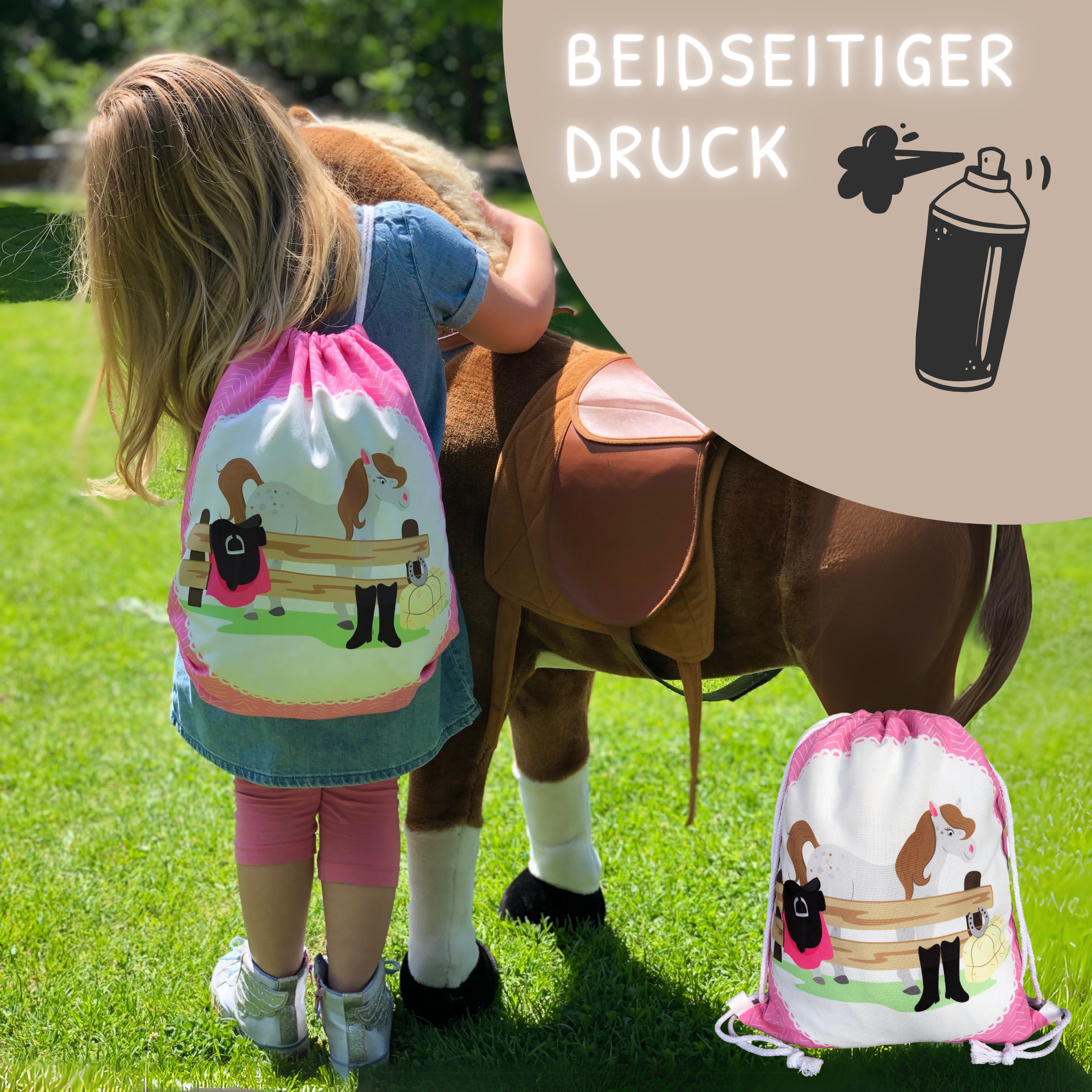 HECKBO - Wholesale Drawstring Bag - Kids - Children's gym bag horse farm4