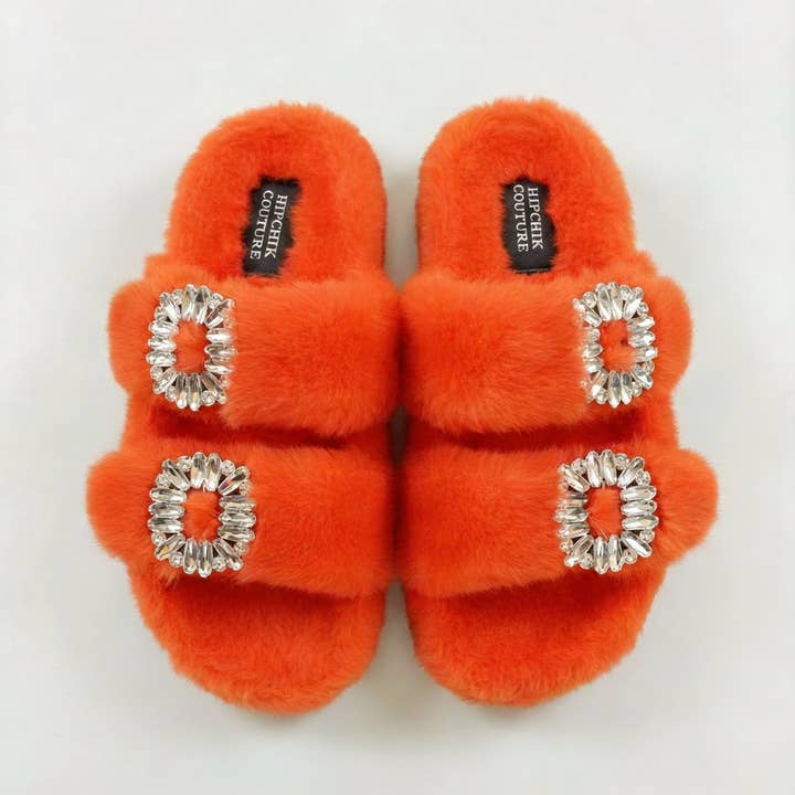Mink Slide Sandaler med Krystalspænde Orange for engroshandel hos Hipchik