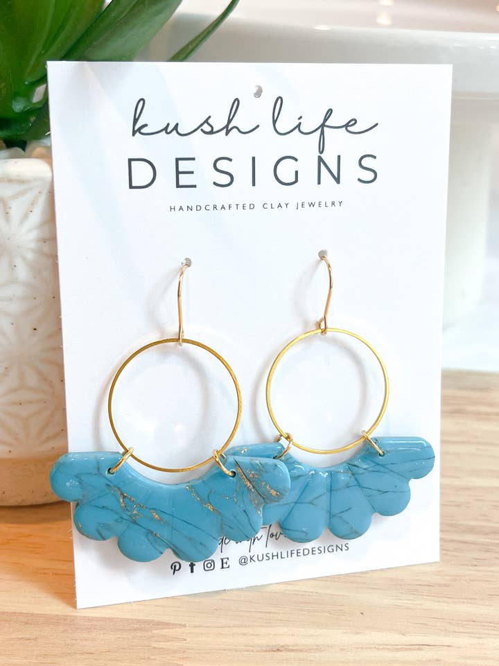Clay Earring | Turquoise Scalloped Flare Dangle for wholesale by Kush Life Designs