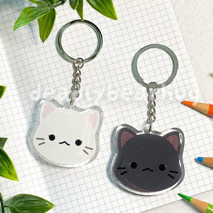 Cat Kitty Double-Sided Epoxy Acrylic Keychain / Black White Grey for wholesale by deadlybearhug