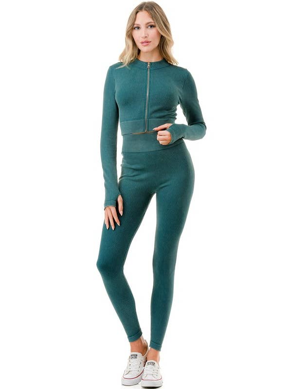 MIO WHOLESALE - Wholesale Activewear Set - Women's - JA40MWSET MINERAL WASH ZIP-UP SET2