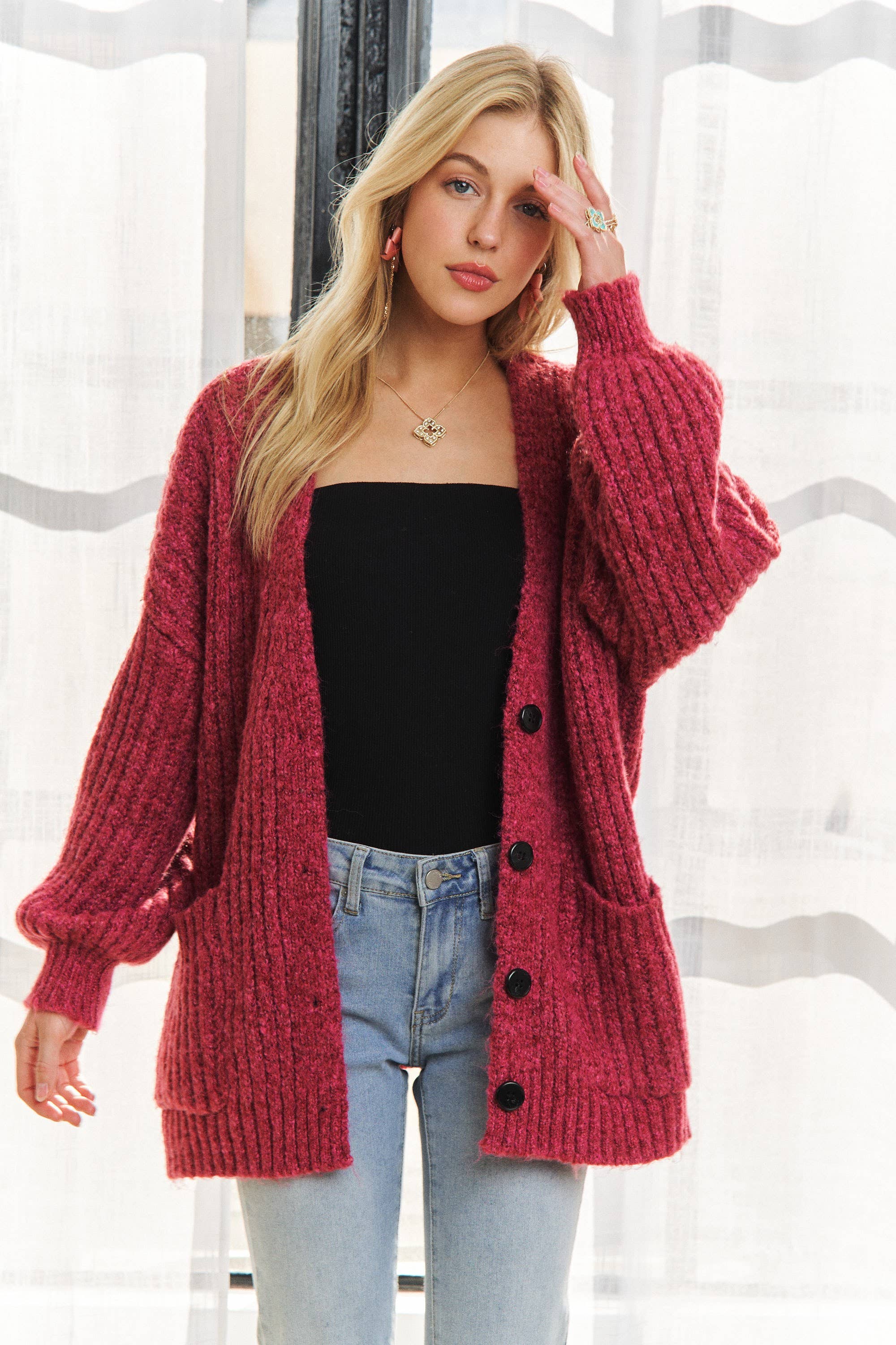 ADORA LA – wholesale Cardigan – Women’s – CESW3441A - BUTTON DOWN COZY SWEATER CARDIGAN9