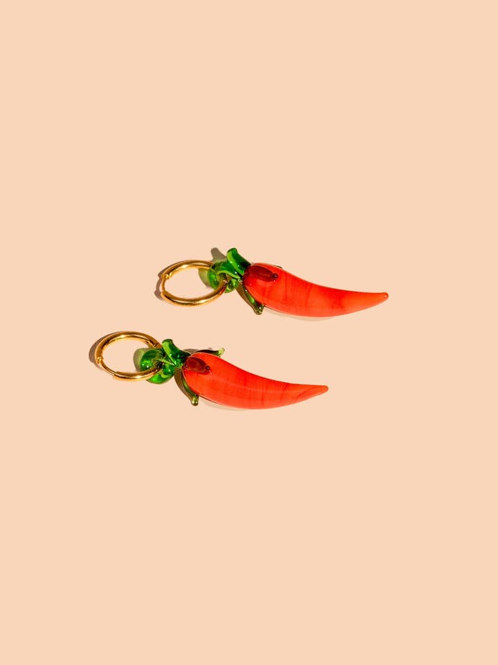 Harvest Pepper Hoops - Handmade Glass + 18K Gold Plated for wholesale by Peter and June