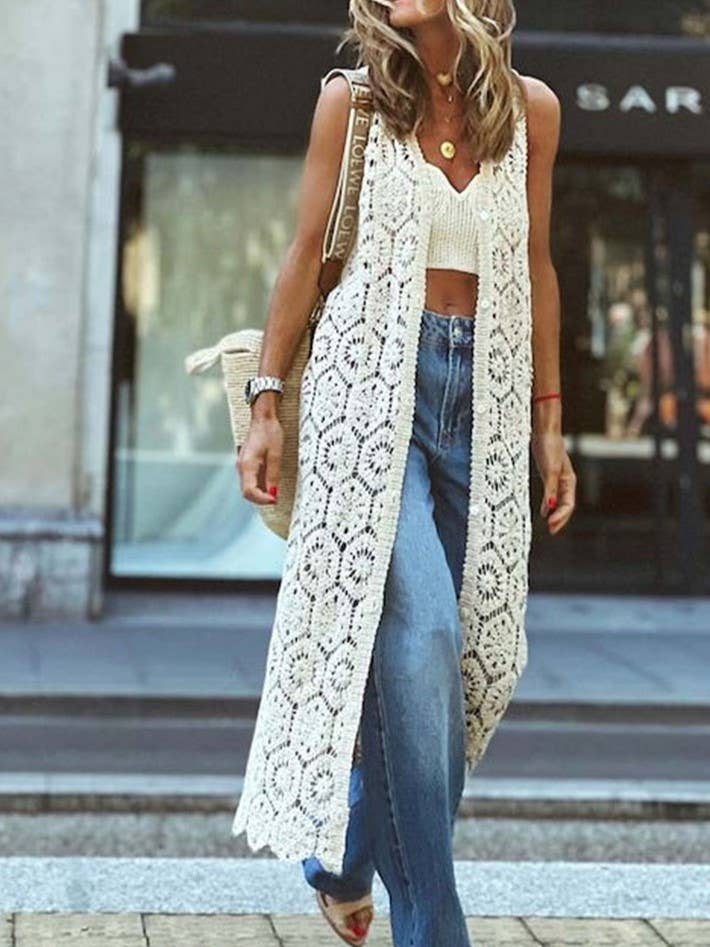 Rosa Clothing - Wholesale Cardigan - Women's - Stylish Sexy Crochet Cut-Out Design Cardigan Vest
