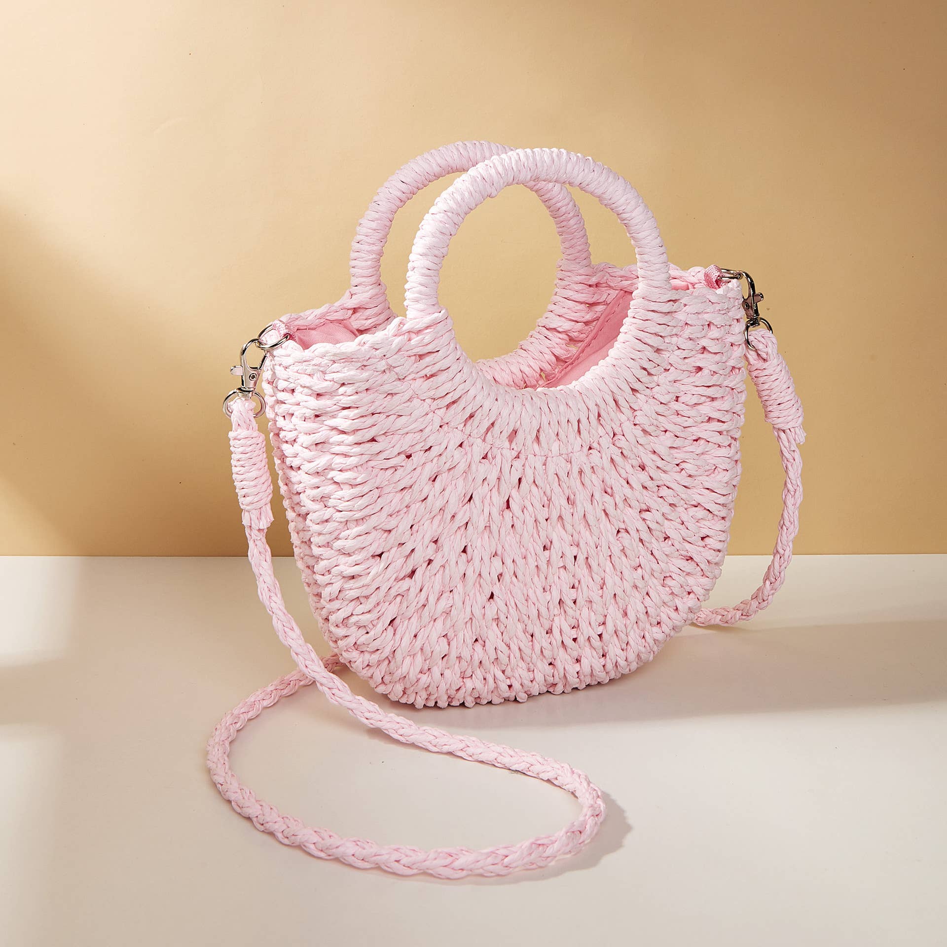 Little Trendy - Wholesale Beach Bag - Half-moon shape handbag straw woven beach summer handbag1