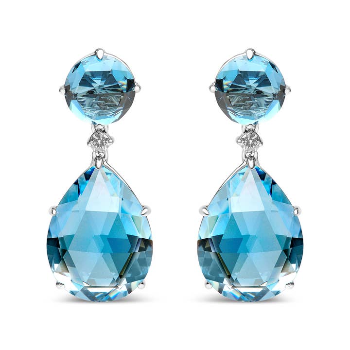 18K guld 1/5 ct tw diamant med blå topas hängande örhänge för wholesale av Infinite Jewels