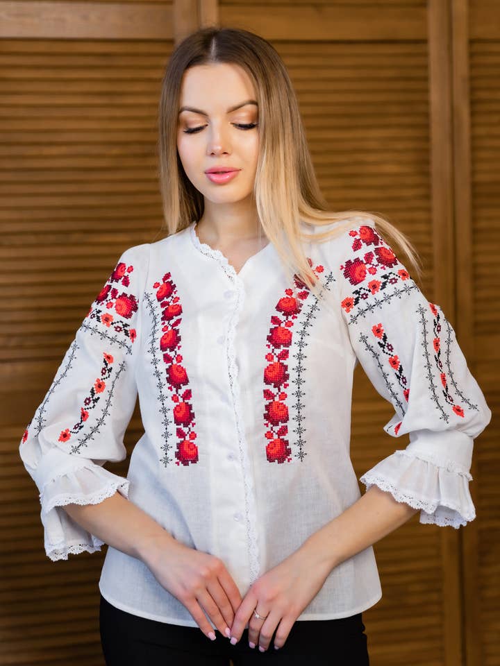 Blusa Boho Mujer Bordada Lucia Blanca y Roja para venta al por mayor de Galychanka
