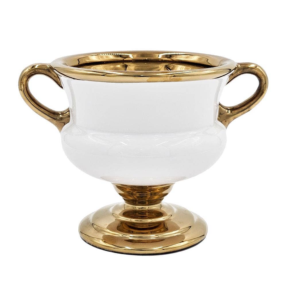 A&B Home Group Inc. - Wholesale Vase - 10x7x7" White Ceramic Flower Vase with Gold Electroplating5