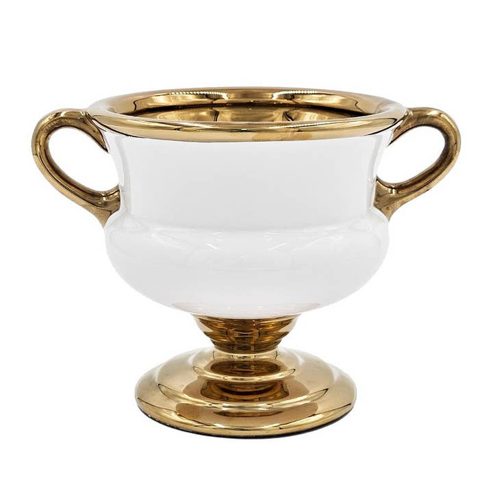 A&B Home Group Inc. - Wholesale Vase - 10x7x7" White Ceramic Flower Vase with Gold Electroplating5