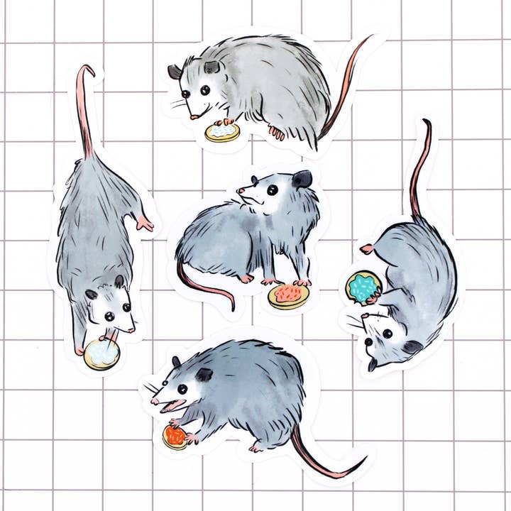 Possum Snacks Vinyl Sticker Pack for wholesale by Amy Hartelust Art and Illustration