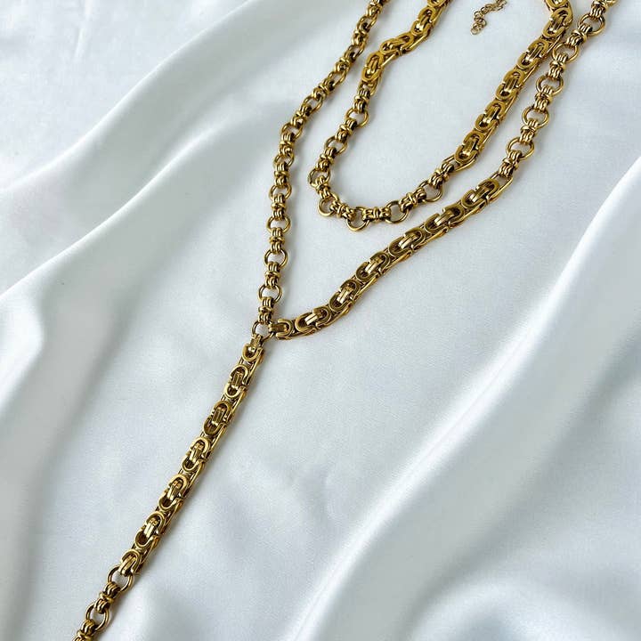 Goupi - Wholesale Jewelry Set - Gold chunky chain choker and lariat necklace4