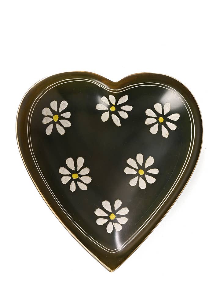 Moss Green Daisy Print Soapstone Heart Dish - Valentine's Day Gifts for wholesale by African Modern