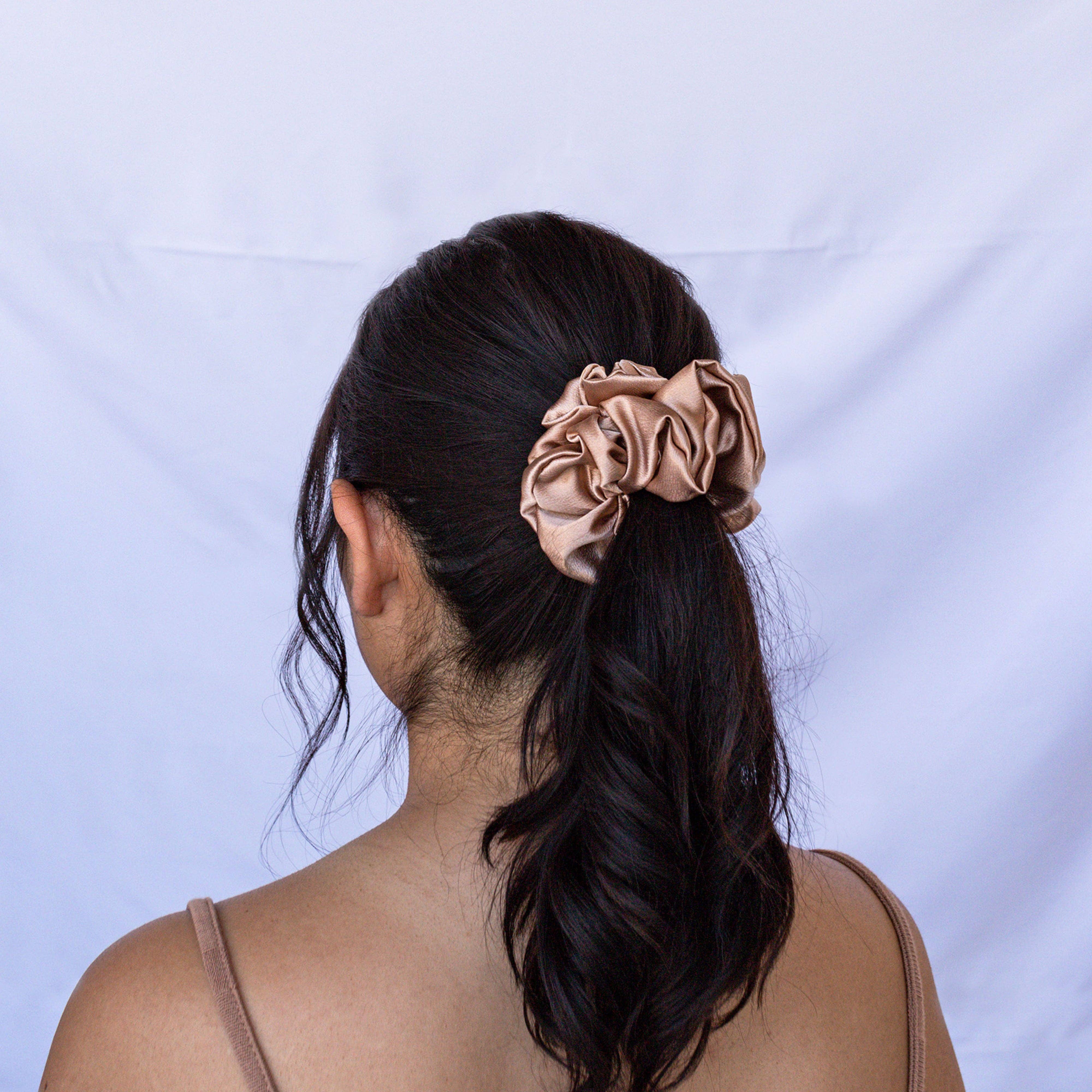 Wild Rose Accessories – wholesale Scrunchie - Dam – Tan Satin Scrunchie1