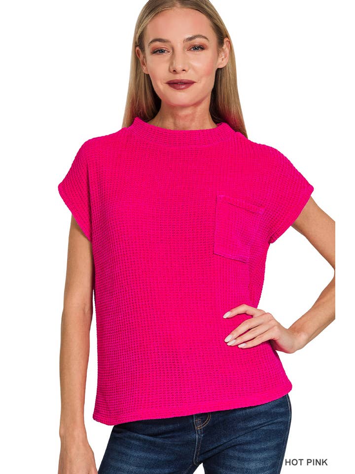 42POPS - Wholesale Knit Sweater - Women's - ....0930 Chenille Waffle Short Sleeve Sweater SI-2691611