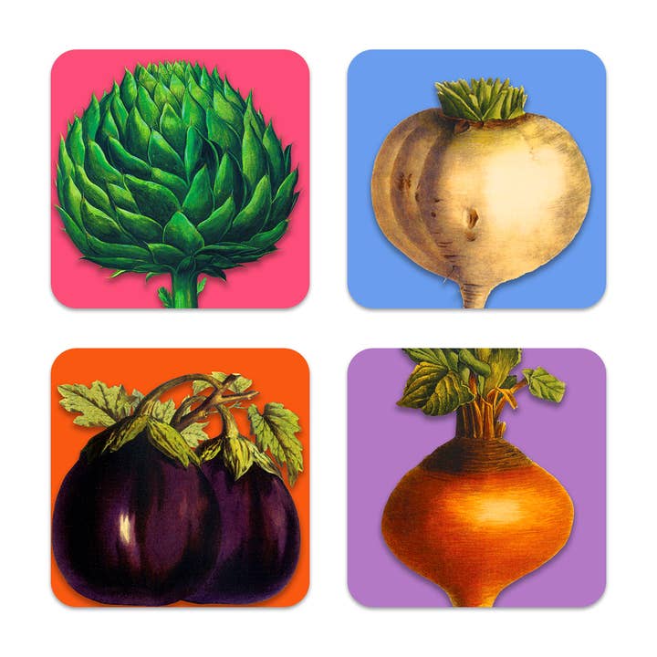 Veggies Birchwood Coasters, Set of 4 for wholesale by Caskata