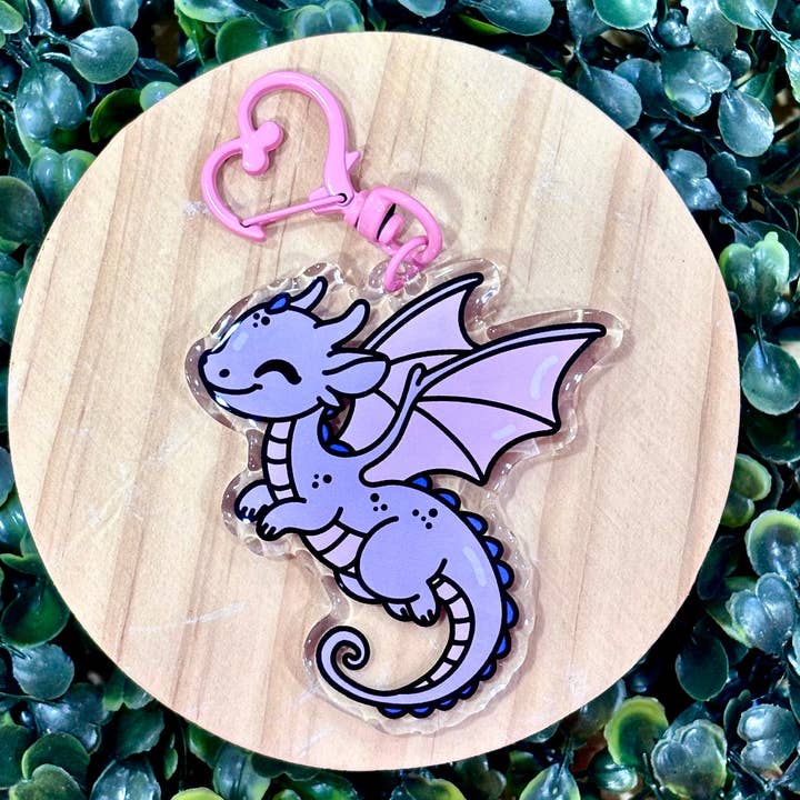 Purple Dragon Acrylic Keychain for wholesale by Posh Paperie