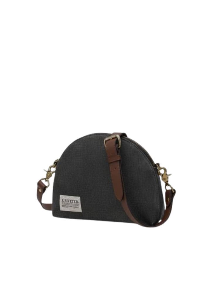 Hopper Crossbody | Black Washed Canvas + Brown for wholesale by R.Riveter