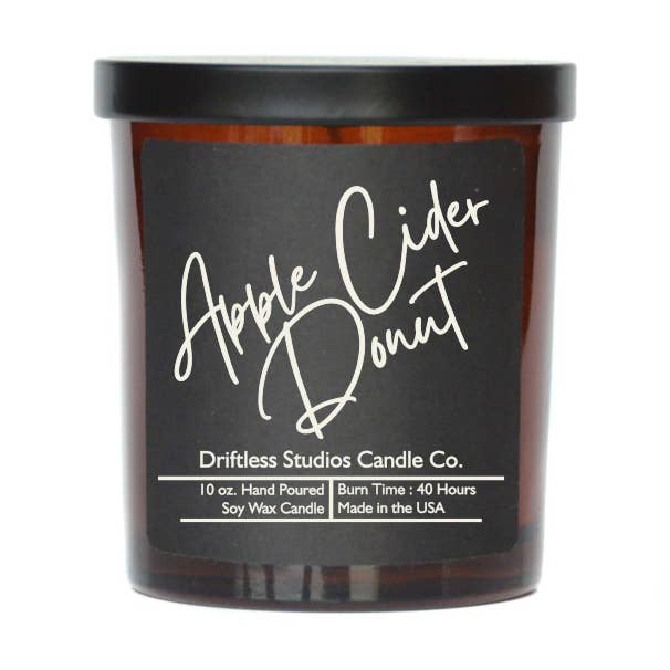 Driftless Studios - Vente Bougie en bocal - Bougies de soja en forme de beignet de cidre de pomme - Bougie de 10 oz avec couvercle0