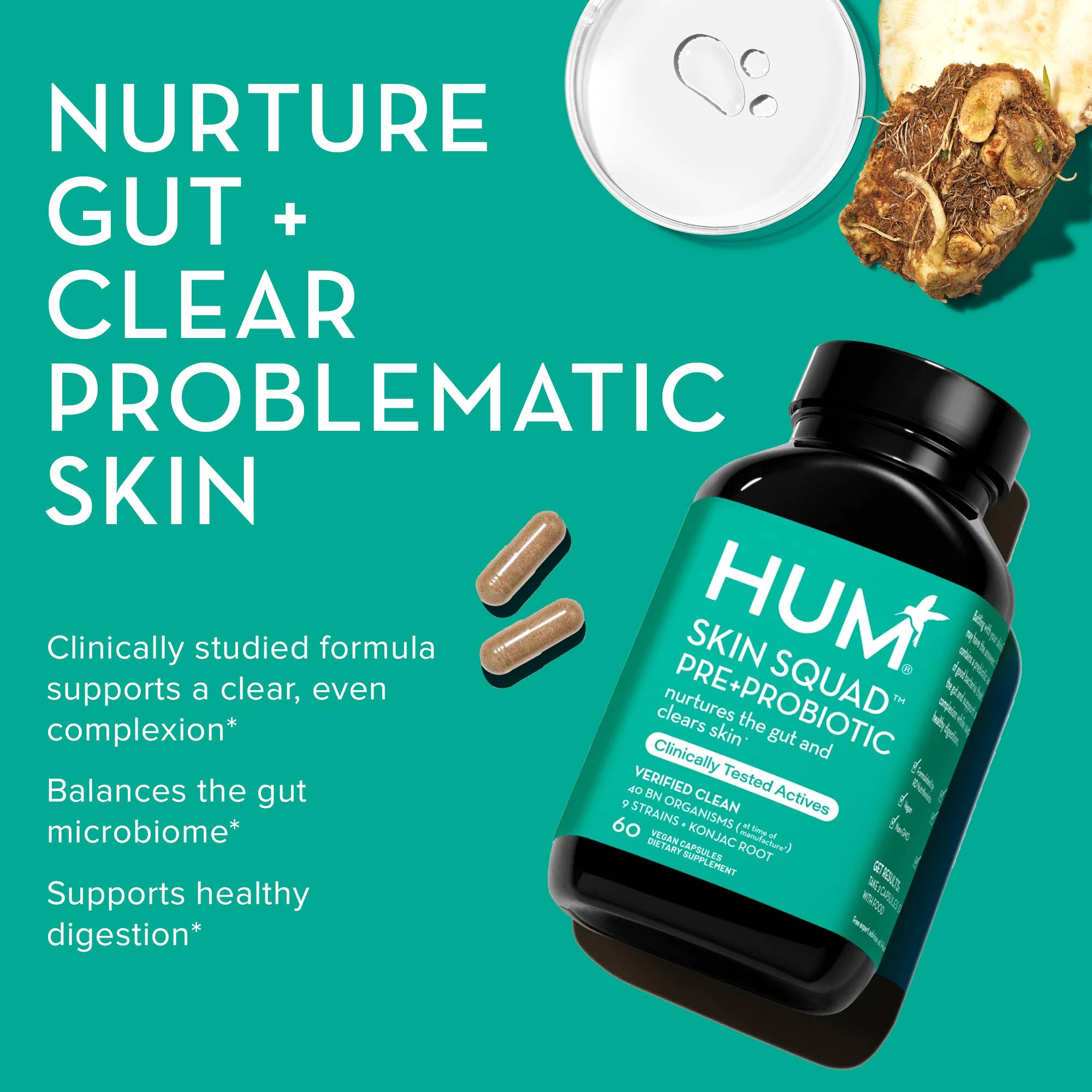 Hum Nutrition - Wholesale Oral Supplement/Vitamin - SKIN SQUAD PRE+PROBIOTIC CAPSULES FOR SKIN & GUT HEALTH6