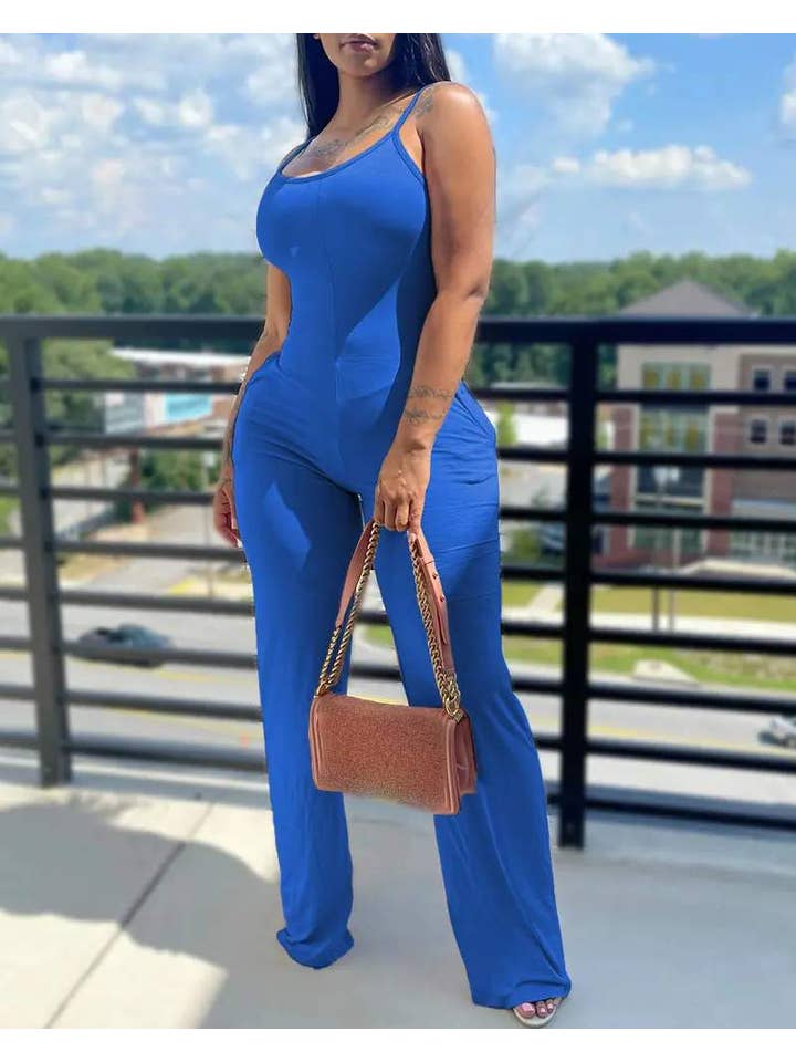 Queen Fashion - Wholesale Jumpsuit - Women's - u neck sleeveless pocket design jumpsuit
