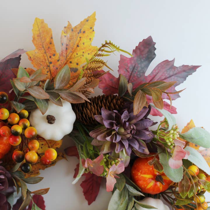 ACNITE(We cover U.S. import duties) - Vente Couronne - Couronne florale d'automne avec citrouille, pivoine violette et feuilles d'érable2